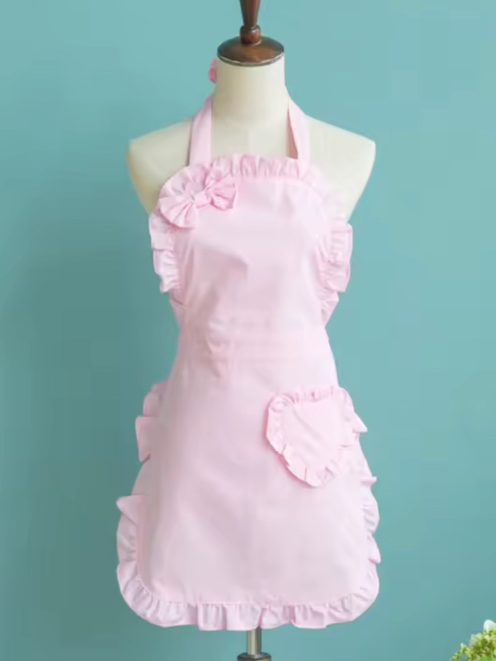 Pink Ruffled Heart Pocket Halter Apron!